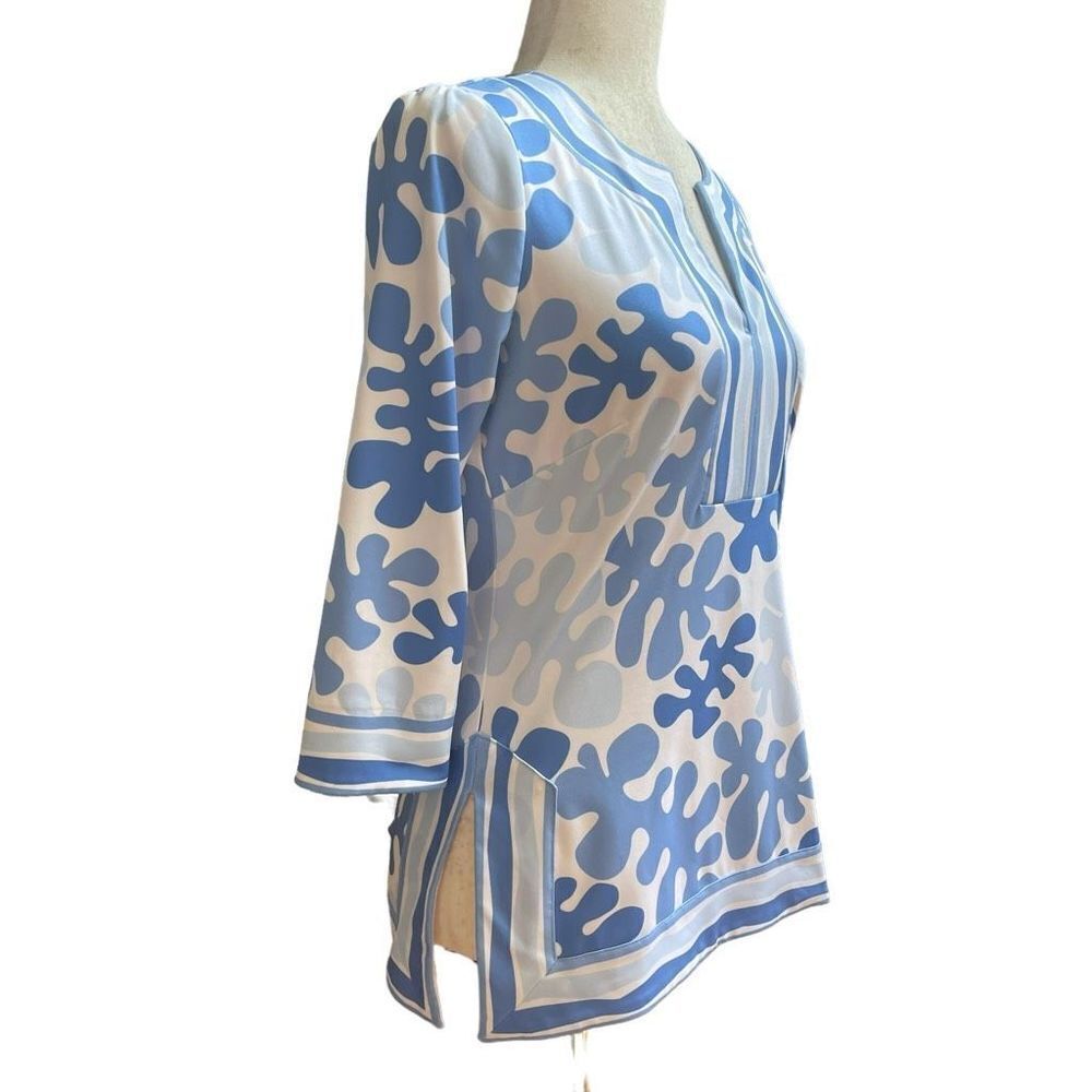 Gretchen Scott Designs Preppy Seaside Tunic shirt Blouse XXS Abstract Botanical - Picture 3 of 9